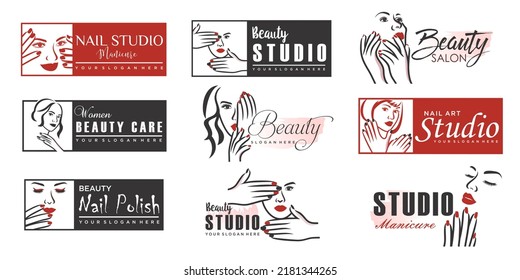 Nail beauty icon set logo design with creative element style for fashion Premium Vector