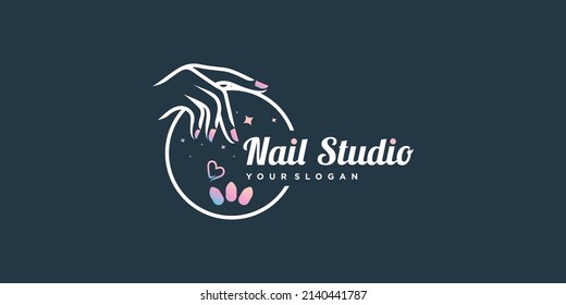 Nail beauty logo design with creative element style for fashion Premium Vector