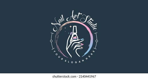 Nail beauty logo design with creative element style for fashion Premium Vector