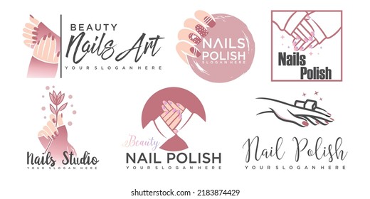 Nail beauty logo design with creative element style for fashion