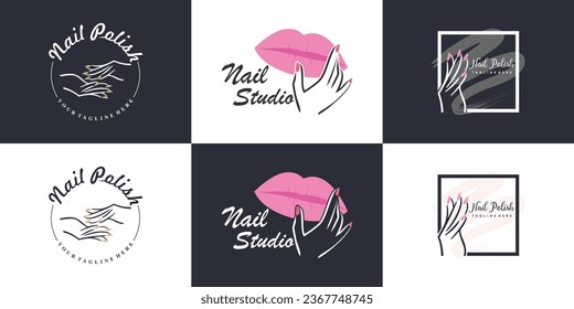 Nail beauty logo design element vector with modern concept