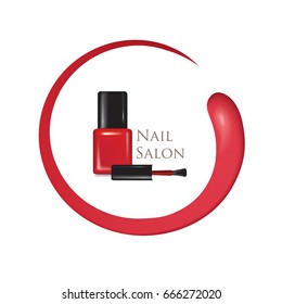 Nail beauty salon background. Manicure nail polish bottle sign.