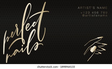 Nail care master business card template. Manicure salon branding graphic with woman’s hand image.