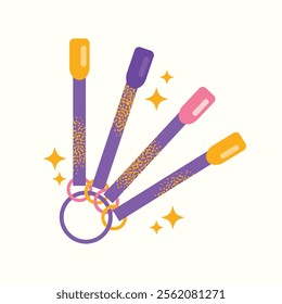 Nail care tools set manicure accessories hands with polished nails. Colorful flat illustration of nail scissors, polish bottles, cuticle nippers, files. Nail care and beauty concept