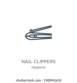 Nail clippers icon. Thin linear nail clippers outline icon isolated on white background from hygiene collection. Line vector sign, symbol for web and mobile