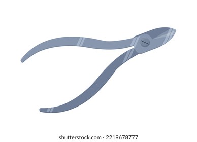 Nail clippers icon. Tool for manicure and personal care. Sticker for social networks and messengers. Sharp iron scissors, beauty salon equipment and inventory. Cartoon flat vector illustration
