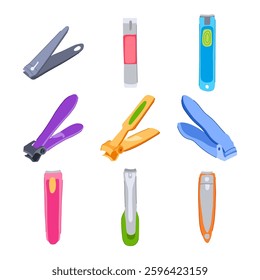 nail clippers set cartoon. clip sharp, portable curved, toe finger nail clippers sign. isolated symbol vector illustration