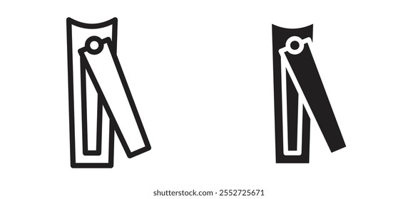 Nail clippers vector icon set black filled and outlined style.