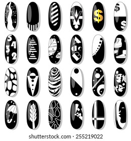 Nail collection in black and white.