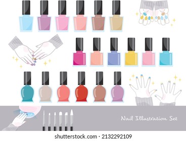 Nail Color Variations And Women's Hand Illustration Set