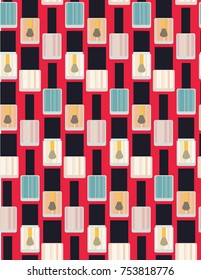 Nail colors pallet. Color seamless pattern. Trendy nail polish. Woman fashion concept. Illustration for manicure spa salons, body care. Makeup product for nail.