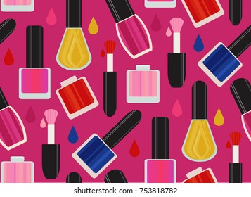 Nail colors pallet. Color seamless pattern. Trendy nail polish. Woman fashion concept. Illustration for manicure spa salons, body care. Makeup product for nail.