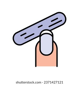 Nail correction icon. Simple color pictogram of nail file and nail polish. Correct nail shape with a nailfile. Vector isolated on white background.