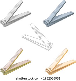 Nail Cutter Set of Five Color with Outline Vector