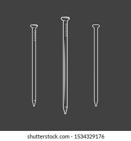 Nail. Element of the carpentry isolated on black background. Symbol for carpentry design labels and emblems. Vector illustration