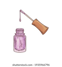 Nail enamel or lacquer bottle with brush sketch vector illustration isolated.