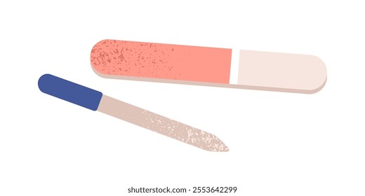 Nail file and buffer for manicure and hand grooming. Beauty tools for fingernail care and hygiene. Professional and personal accessories. Flat vector illustration isolated on white background