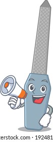 Nail file carton picture style giving announcement on a megaphone. Vector illustration