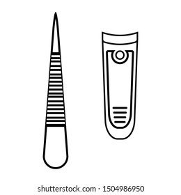 Nail file and clipper vector illustration. Flat design in black and white. Viewed from the top.