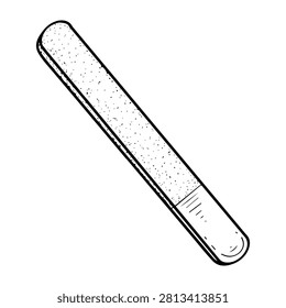 Nail file. Hand drawn vector sketch. Manicure tool. Beauty salon. Care. Plastic or glass device for shortening nails. Illustration line art graphic.