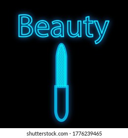 nail file for manicure and pedicure, nail treatment, giving them the correct neat shape. manicure tool. tool for podology and nail. blue neon outline on a black background. vector illustration.