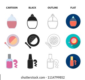 Nail file, scissors for nails, perfume, powder with a brush.Makeup set collection icons in cartoon,black,outline,flat style vector symbol stock illustration web.
