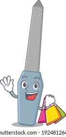 Nail file wealthy cartoon character concept with shopping bags. Vector illustration
