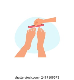 Nail filing procedure, pedicure process, treatment and foot care vector illustration