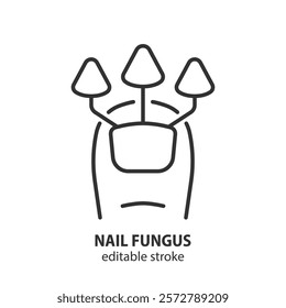 Nail fungus line icon. Fungal nail infection. Onychomycosis symbol. Editable stroke. Vector illustration.