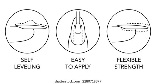 Nail gel icons set - Self-leveling, Easy to apply, Flexible strength