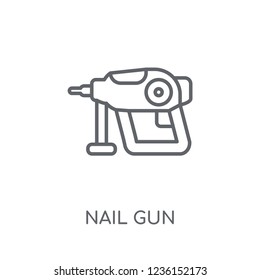 Nail gun linear icon. Modern outline Nail gun logo concept on white background from Construction collection. Suitable for use on web apps, mobile apps and print media.
