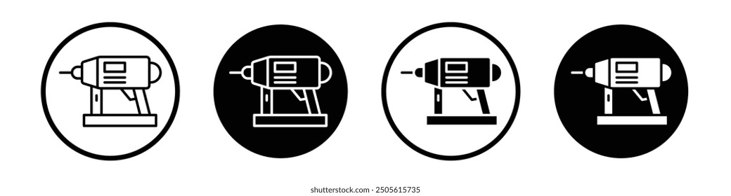 Nail gun vector icon set black filled and outlined style.