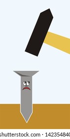 Nail and hammer cartoon vector illustration