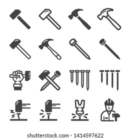 nail and hammer icon set,vector and illustration