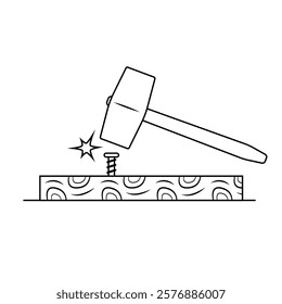 Nail Hammered Outline Illustration on White Background