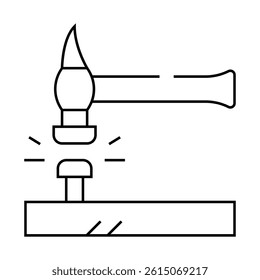 nail hammering line icon vector. nail hammering sign. isolated contour symbol black illustration
