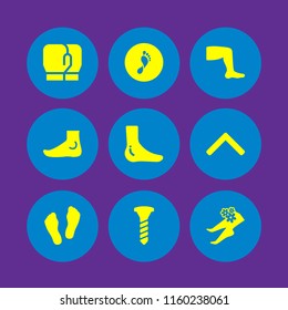 nail icon. 9 nail set with foot, screw, roof and boxing gloves vector icons for web and mobile app