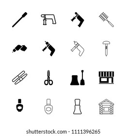 Nail icon. collection of 16 nail filled and outline icons such as sawing, beauty salon, manicure scissors. editable nail icons for web and mobile.