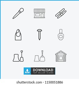 Nail icon. collection of 9 nail outline icons such as sawing, wooden wall. editable nail icons for web and mobile.