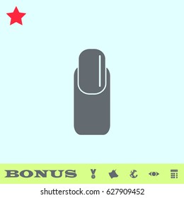 Nail icon flat. Grey pictogram on blue background. Vector illustration symbol and bonus buttons medal, cow, earth, eye, calculator