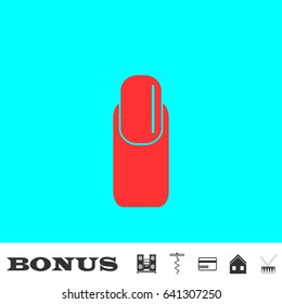 Nail icon flat. Red pictogram on blue background. Vector illustration symbol and bonus buttons Music center, corkscrew, credit card, house, drum