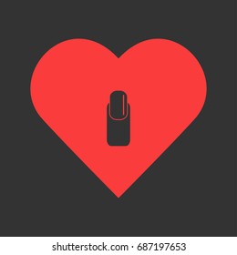 Nail icon flat. Simple pictogram on heart background. Vector illustration symbol