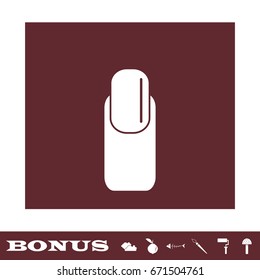 Nail icon flat. White pictogram on brown background. Vector illustration symbol and bonus icons