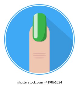 Nail icon. Green fingernail vector. Nail flat logo.