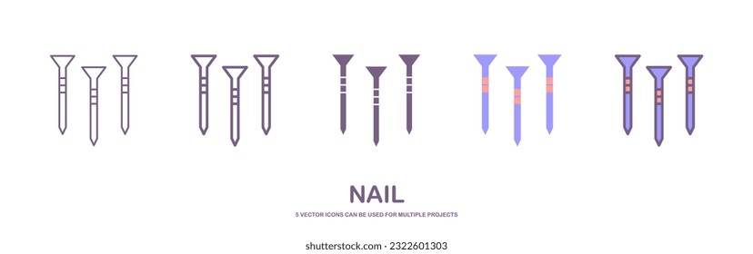 Nail Icon, joiner's tools, simple shape, for graphic design of logo, emblem, symbol, sign, badge, label, stamp, isolated on white background. Hand drawn, vector illustration.