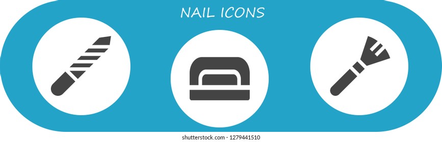  nail icon set. 3 filled nail icons. Simple modern icons about  - Nail file, Nail dryer, Makeup