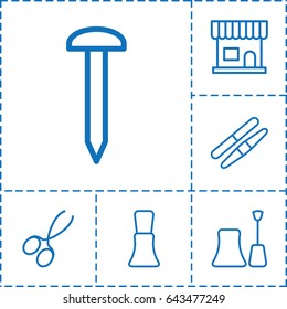 Nail icon. set of 6 nail outline icons such as beauty salon, manicure scissors
