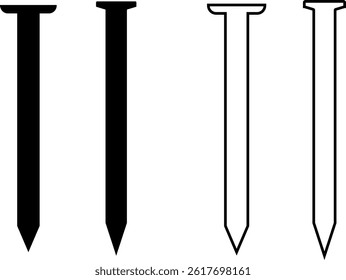 nail icon set. Multiple metal wire nails. service construction maintenance
