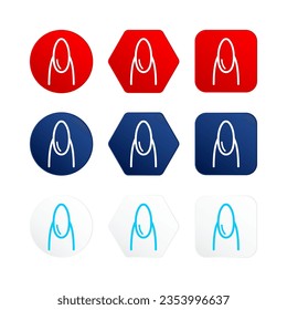 Icono de uñas simple estilo de contorno plano en el marco de círculo rojo hexágono azul y cuadrado blanco. Para anuncios de atención médica aplicación telefónica o sitio web. Iconos médicos de órganos humanos aislados. EPS10 vectores.