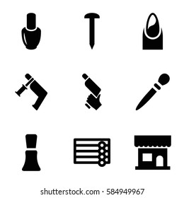 nail icons set. Set of 9 nail filled icons such as wooden wall